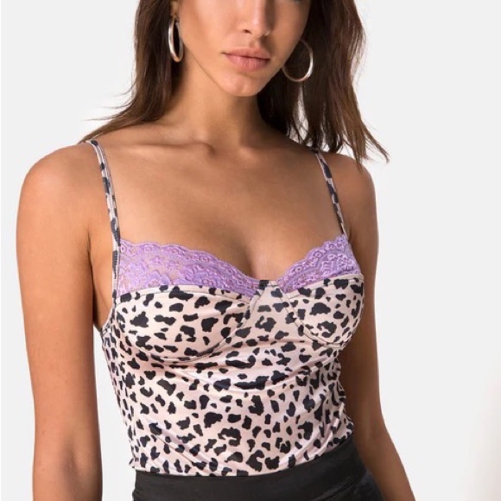 Motel Rocks Letta Bodice Animal Satin Lilac Lace